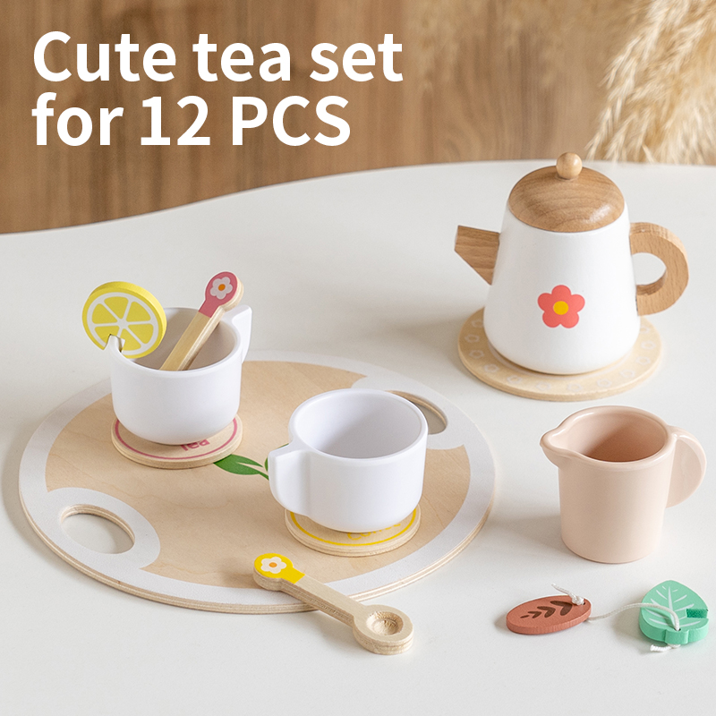 Kids Toys Kitchen Set - ชุดของเล่นครัวเด็กยอดนิยม ชุดน้ำชาไม้เสมือนจริง ชุดของเล่นปาร์ตี้