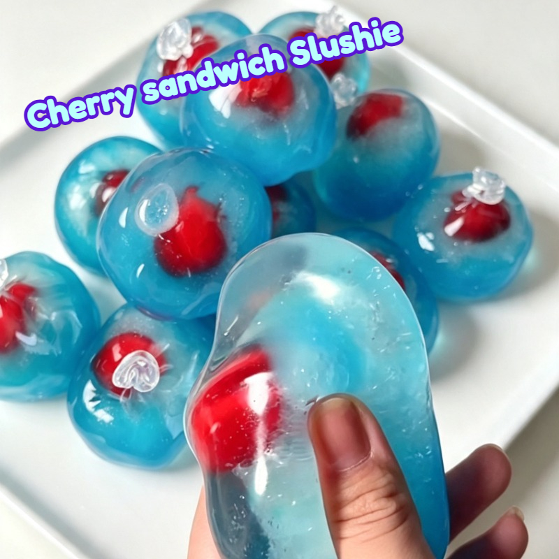 Sensory Fidget Toys - ลูกบอลบีบคลายเครียดรูปแซนด์วิชเชอร์รี่ บีบแล้วคืนรูปช้า ไม่เด้ง ของเล่นบีบมีเสียงแตก ASMR สำหรับผ่อนคลายความกังวล