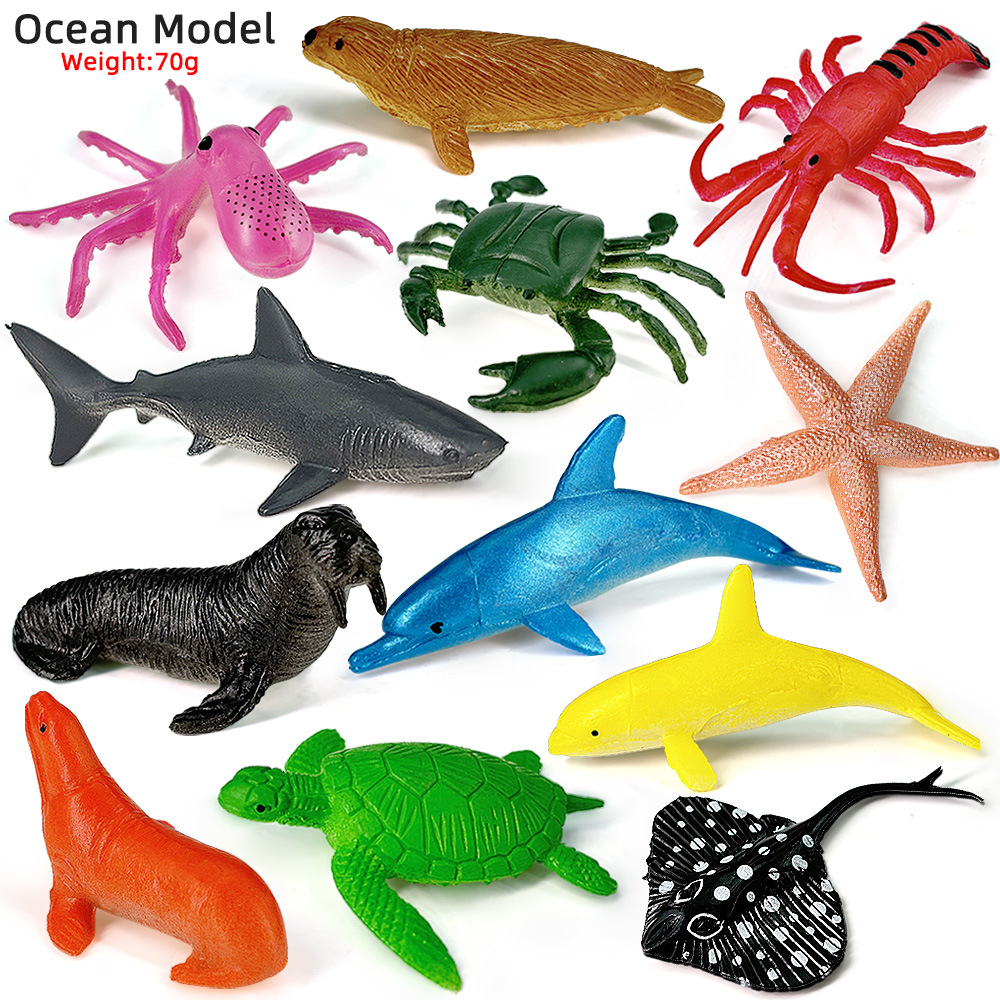 Kids Toys China - ชุดของเล่นสัตว์ทะเล 12 ชิ้น ประกอบด้วยปู ปลาหมึก ปลาดาว