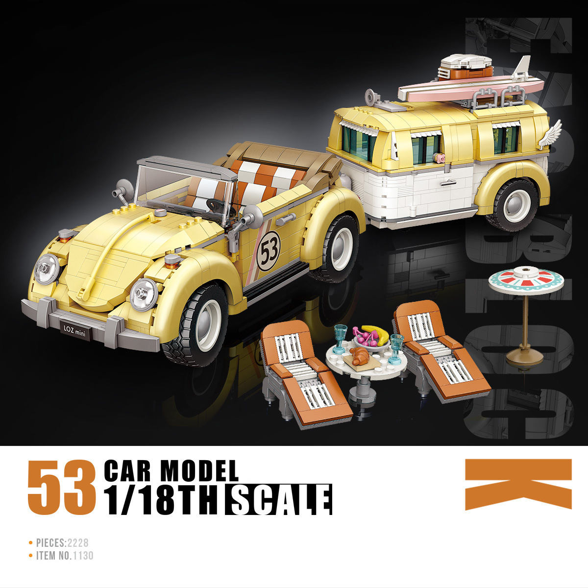 Kids Toys Brands - โมเดลรถบีทเทิลส์ขนาด 1:18 พร้อมรถพ่วงคาราวาน ตัวต่อขนาดเล็ก ของเล่นตัวต่อสำหรับเด็ก ของขวัญ