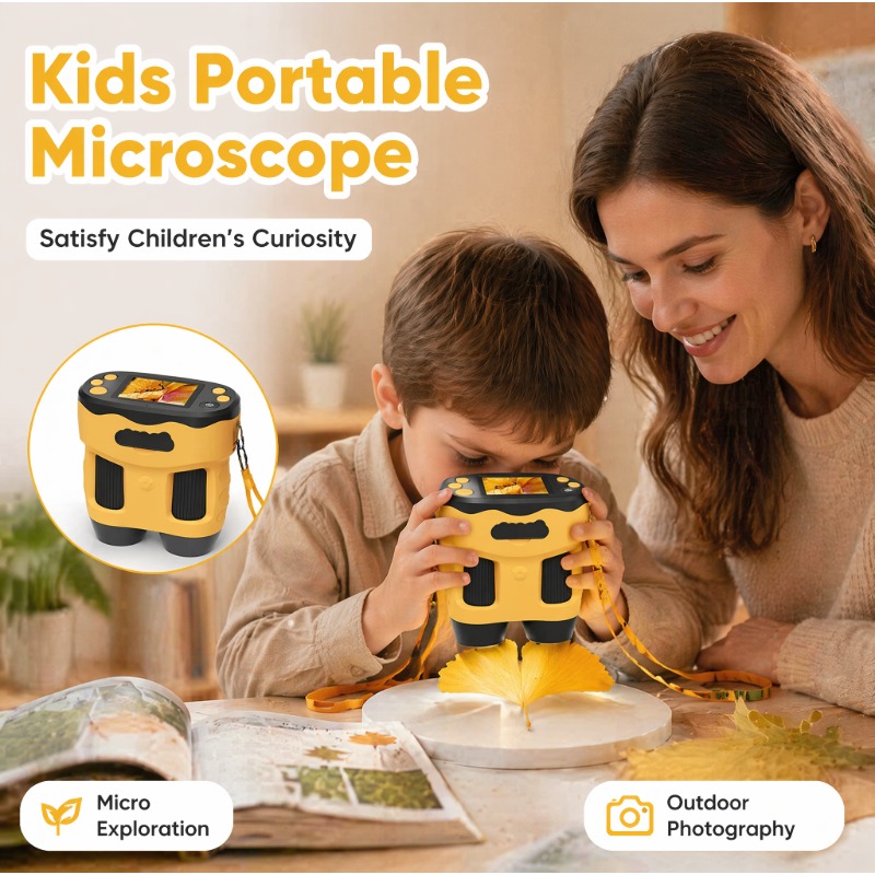 Kids Toys Top View - กล้องจุลทรรศน์ 4K 1000X ดิจิตอลสำหรับเด็กการมองเห็นระยะไกลหน้าจอแบบพกพาของเล่นมือถือแมลงพืชกลางแจ้งพร้อม 32G